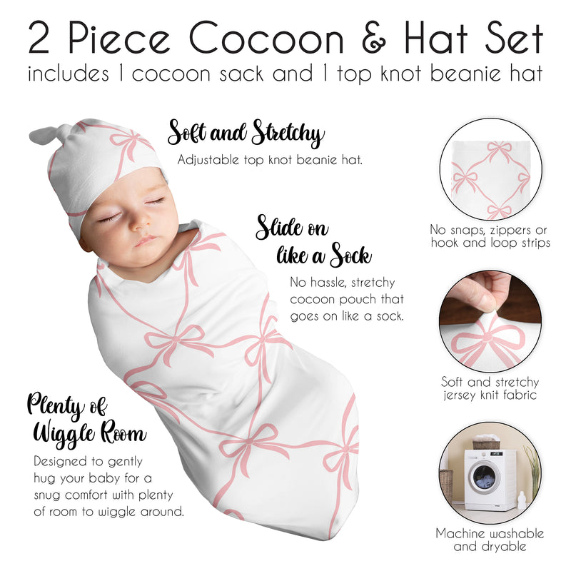 Ballerina and Ballet Bows Collection Baby Cocoon and Beanie Hat - 2 Piece Set