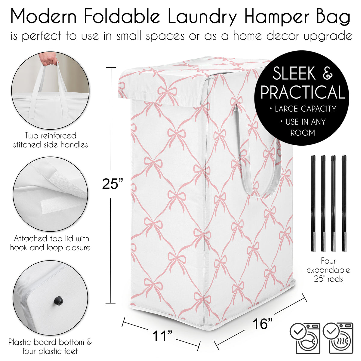 Ballerina and Ballet Bows Collection Laundry Hamper with Handles
