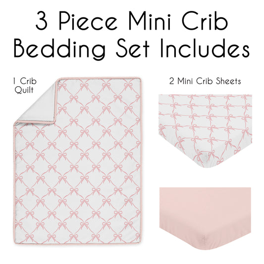 Ballerina and Ballet Bows Collection 3 Piece Mini Crib Bedding Set