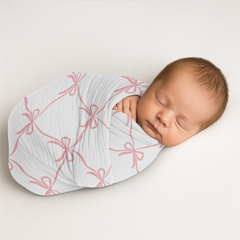 Ballerina and Ballet Bows Collection 100% Cotton Muslin Baby Swaddle Receiving Blanket