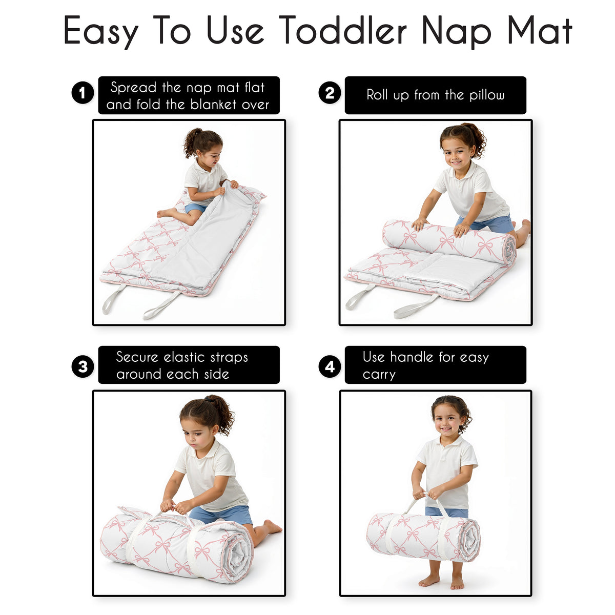 Ballerina and Ballet Bows Collection Lightweight Toddler Nap Mat with Pillow