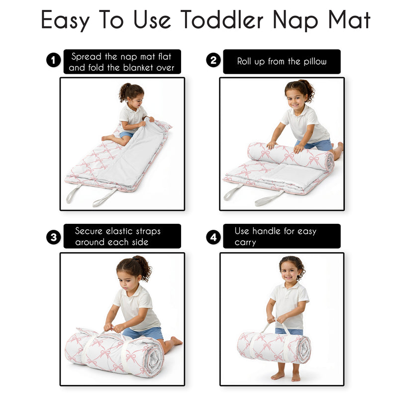Ballerina and Ballet Bows Collection Lightweight Toddler Nap Mat with Pillow