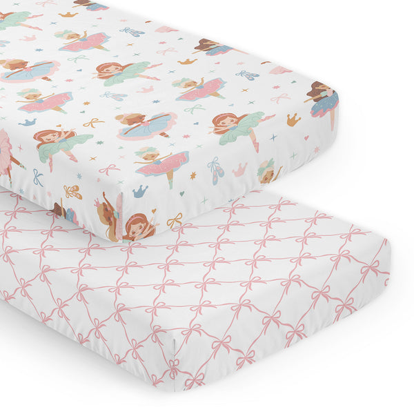 Ballerina and Ballet Bows Collection 2 Pack Crib Sheets