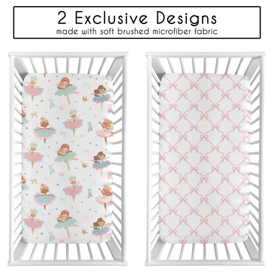 Ballerina and Ballet Bows Collection 2 Pack Crib Sheets