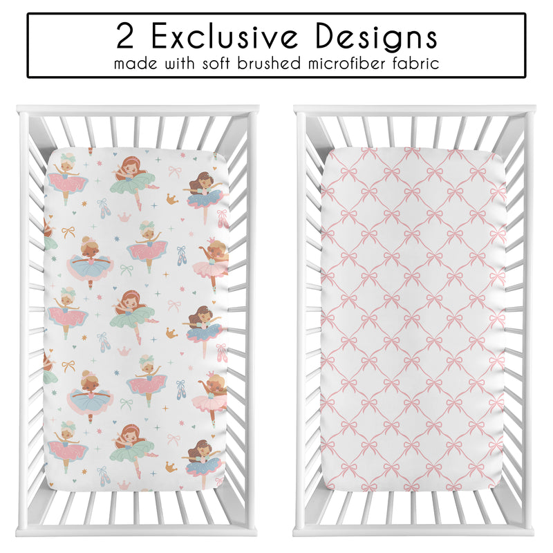 Ballerina and Ballet Bows Collection 2 Pack Crib Sheets