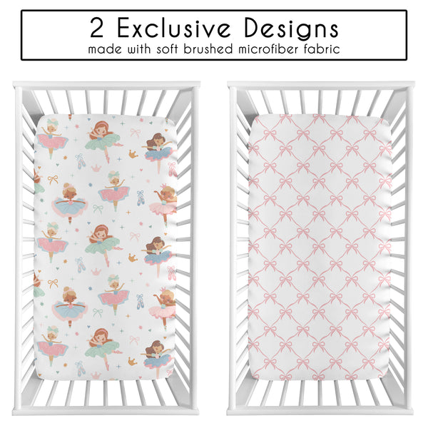 Ballerina and Ballet Bows Collection 2 Pack Crib Sheets alternate view
