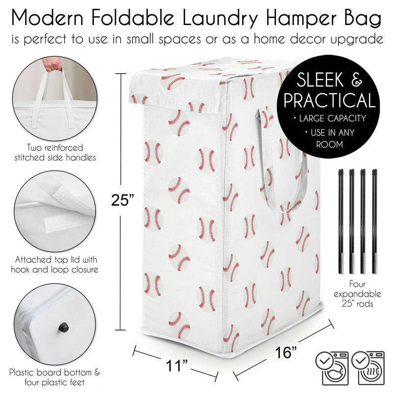 Baseball Patch Collection Laundry Hamper with Handles