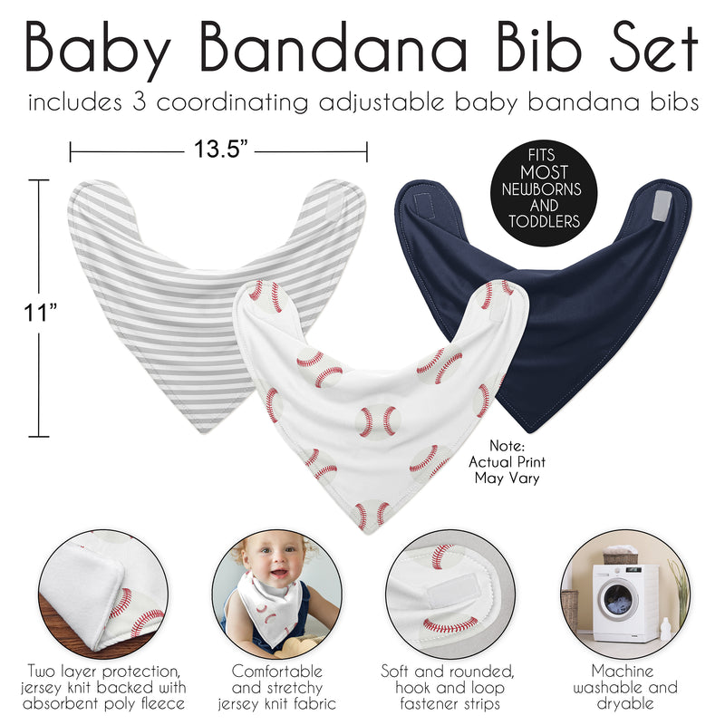 Baseball Patch Collection Fabric Bandana Baby Bibs - 3 Pack Set