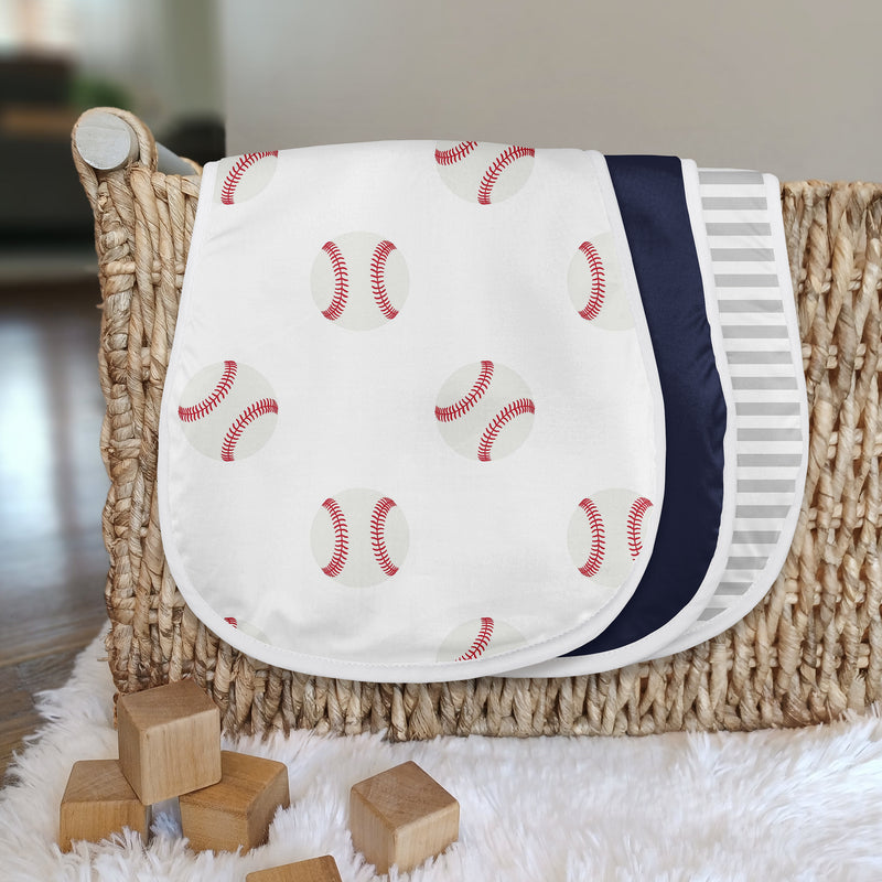 Baseball Patch Collection Absorbent Burp Cloths - 3 Pack Set