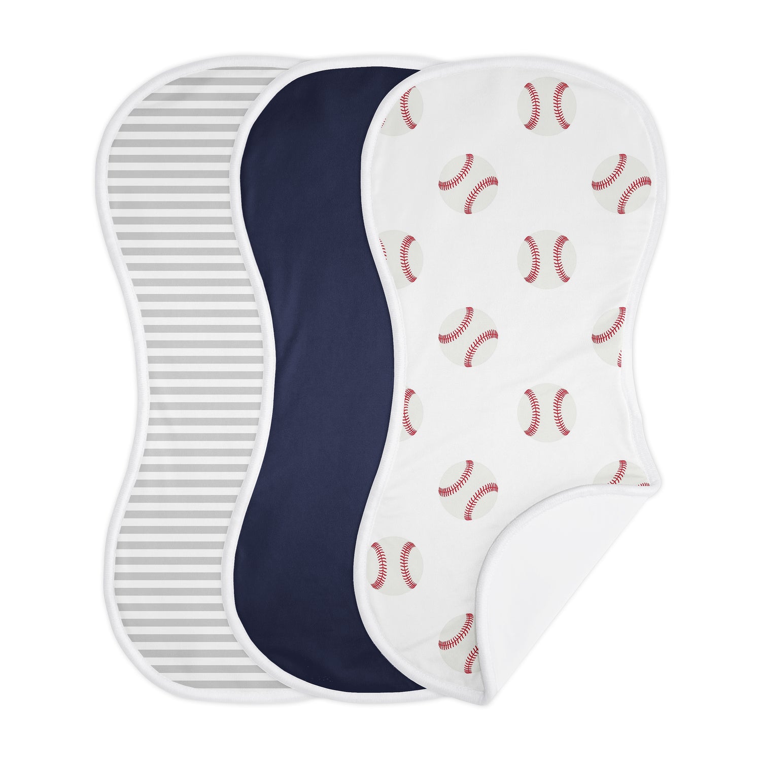 Baseball Patch Collection Absorbent Burp Cloths - 3 Pack Set