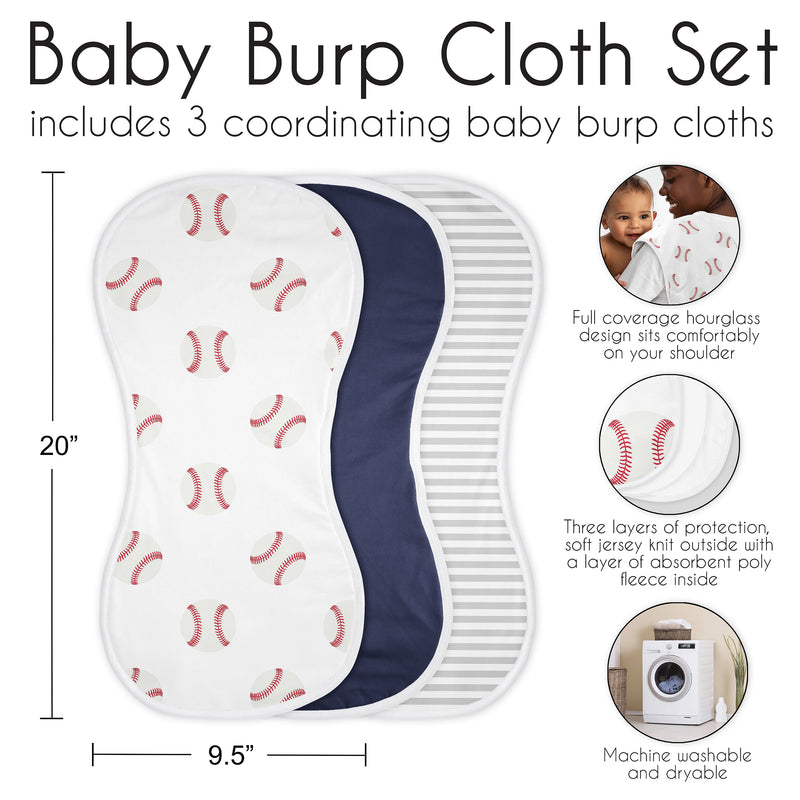Baseball Patch Collection Absorbent Burp Cloths - 3 Pack Set
