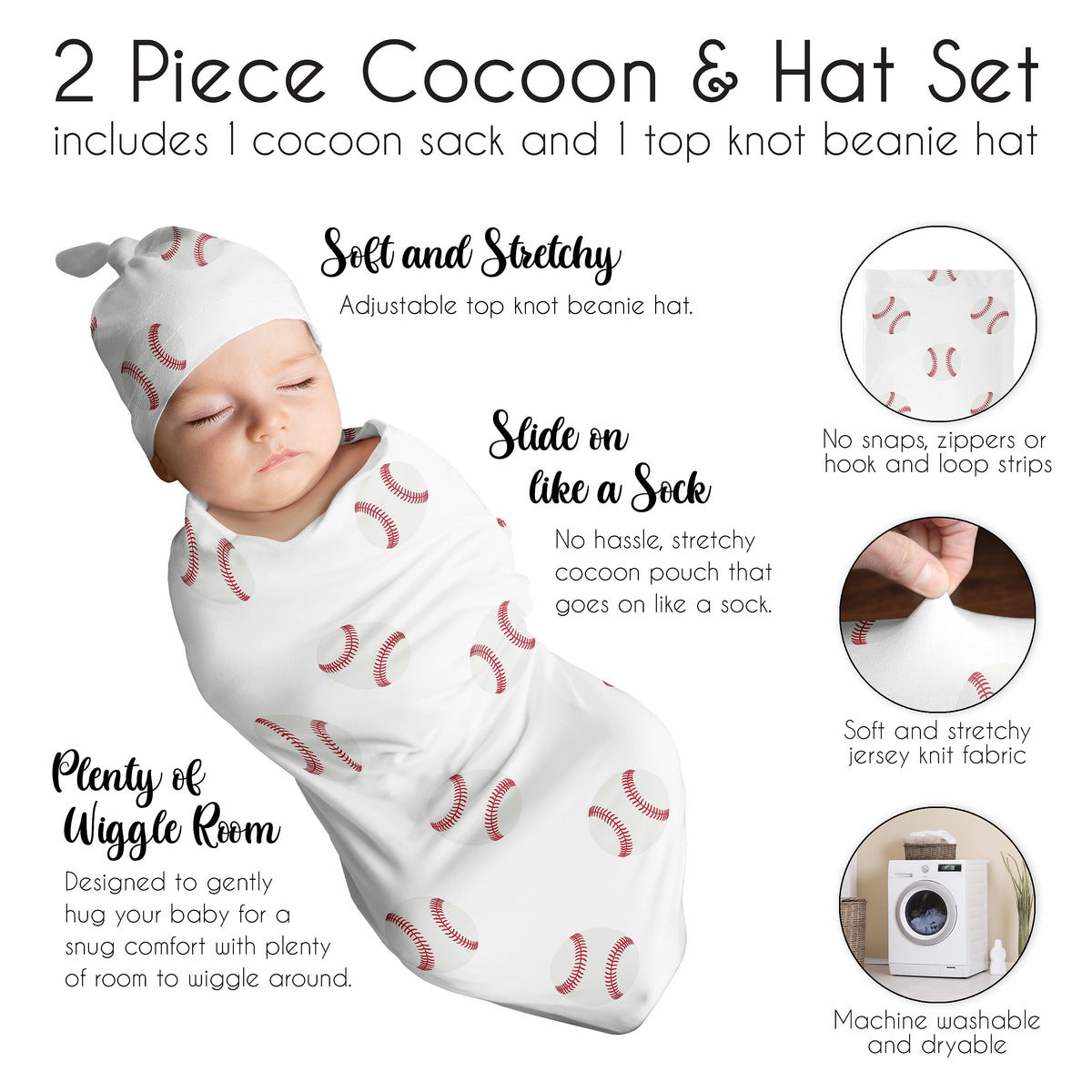 Baseball Patch Collection Baby Cocoon and Beanie Hat - 2 Piece Set