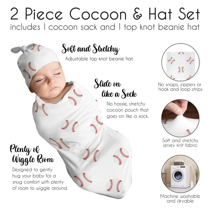 Baseball Patch Collection Baby Cocoon and Beanie Hat - 2 Piece Set