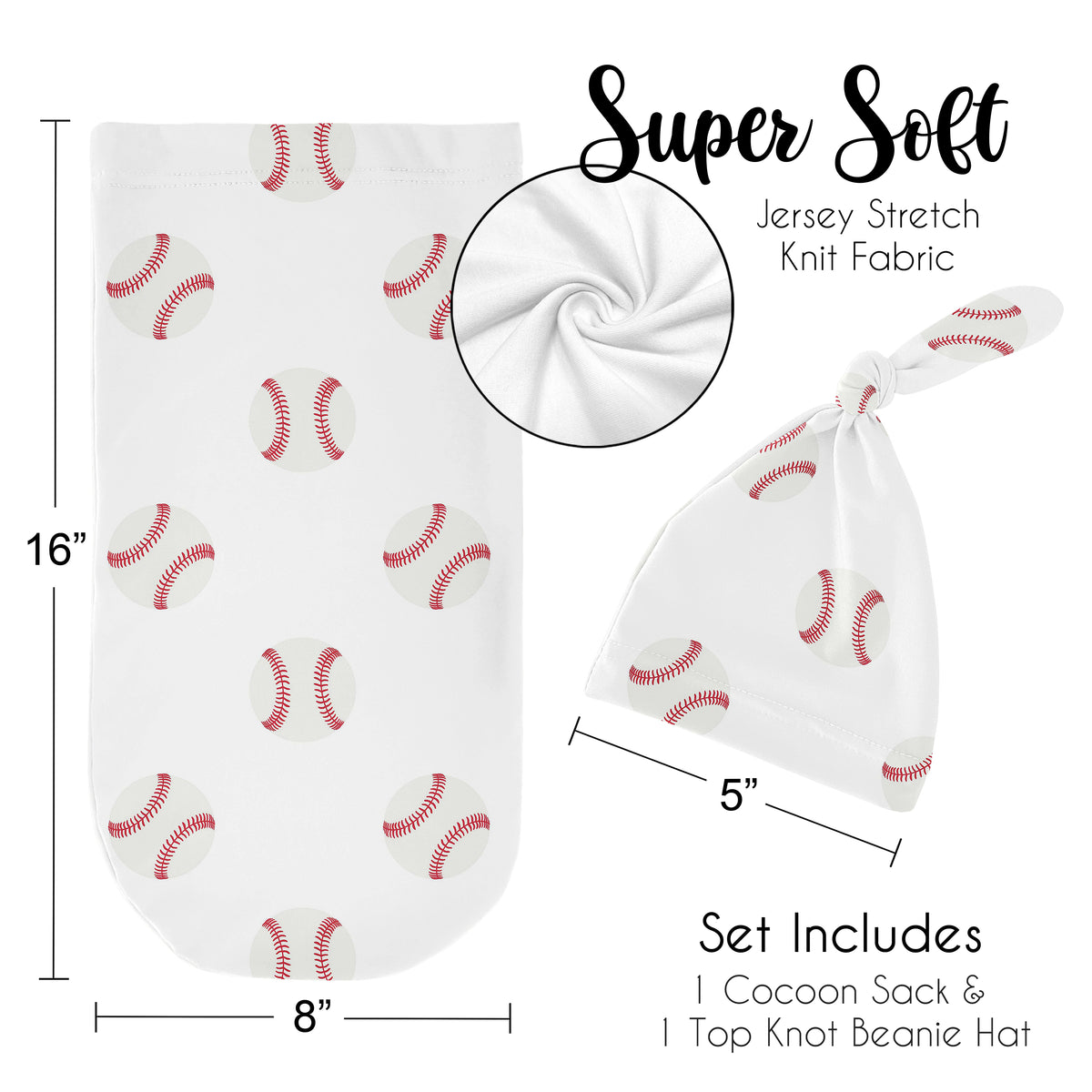 Baseball Patch Collection Baby Cocoon and Beanie Hat - 2 Piece Set