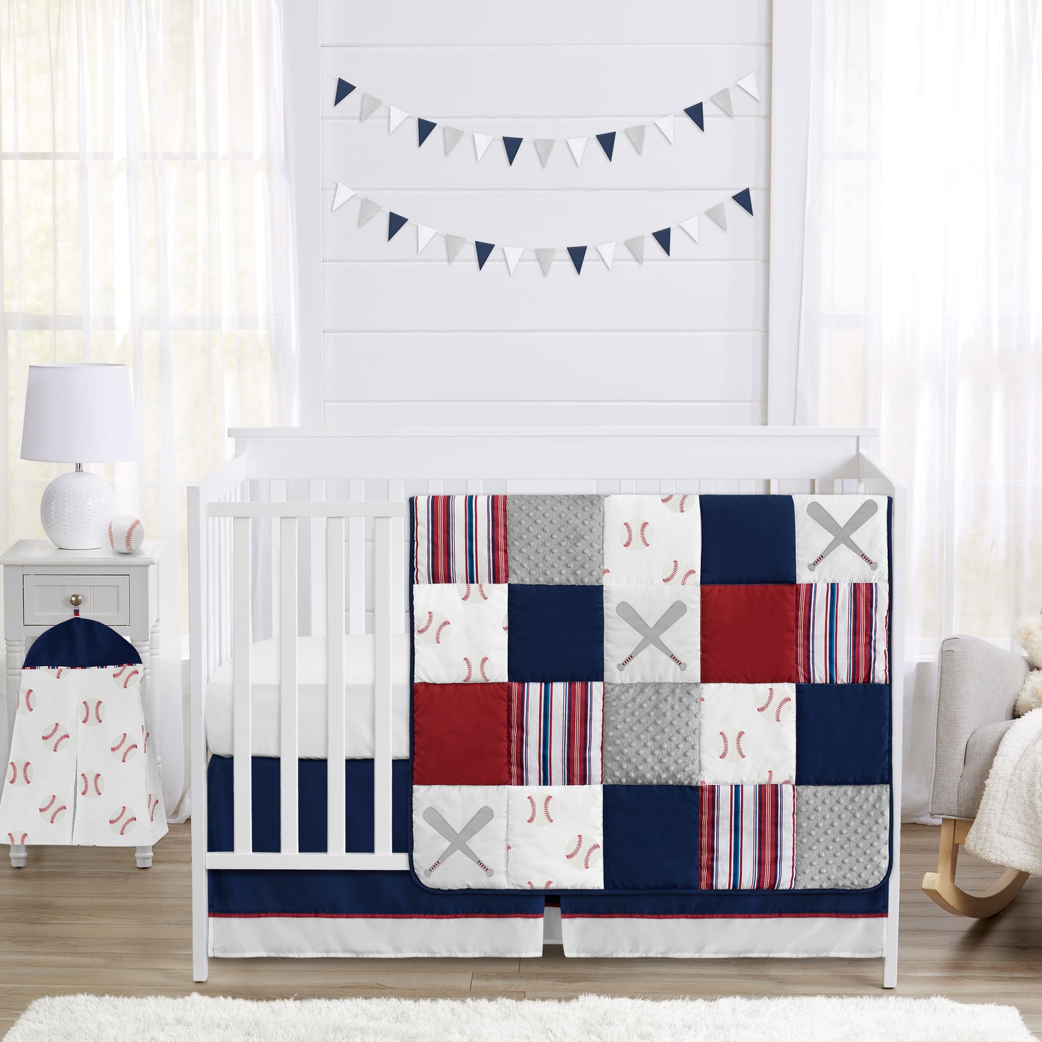 Baseball Patch Collection 4 Piece Bumperless Crib Bedding