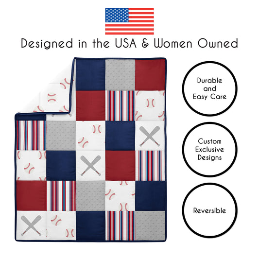Baseball Patch Collection 11 Piece Bumperless Crib Bedding