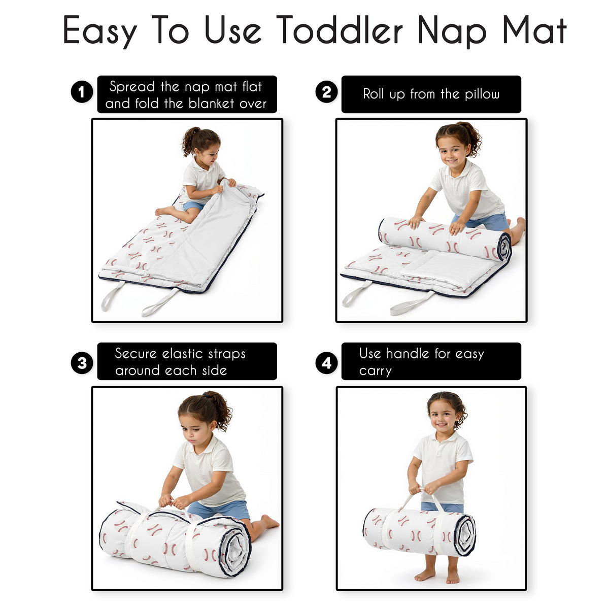 Baseball Patch Collection Lightweight Toddler Nap Mat with Pillow