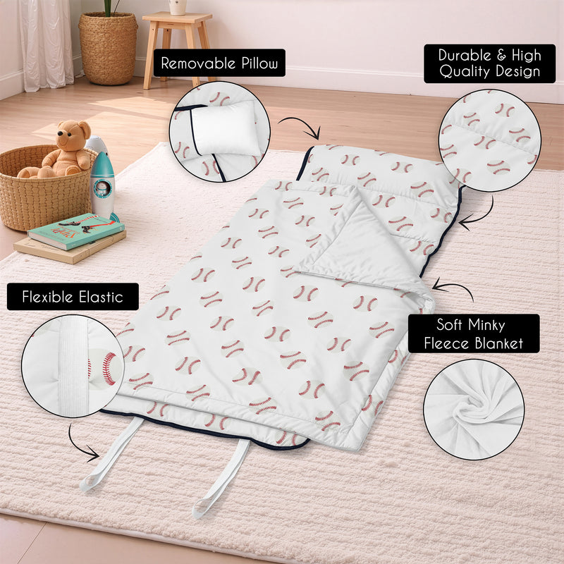 Baseball Patch Collection Lightweight Toddler Nap Mat with Pillow