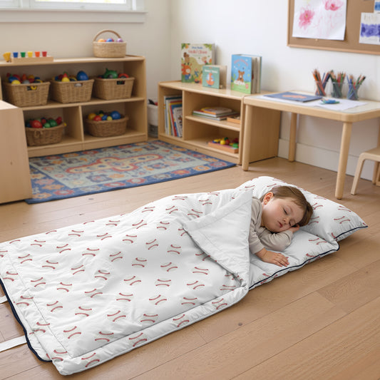 Baseball Patch Collection Lightweight Toddler Nap Mat with Pillow