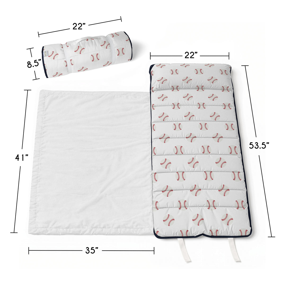 Baseball Patch Collection Lightweight Toddler Nap Mat with Pillow