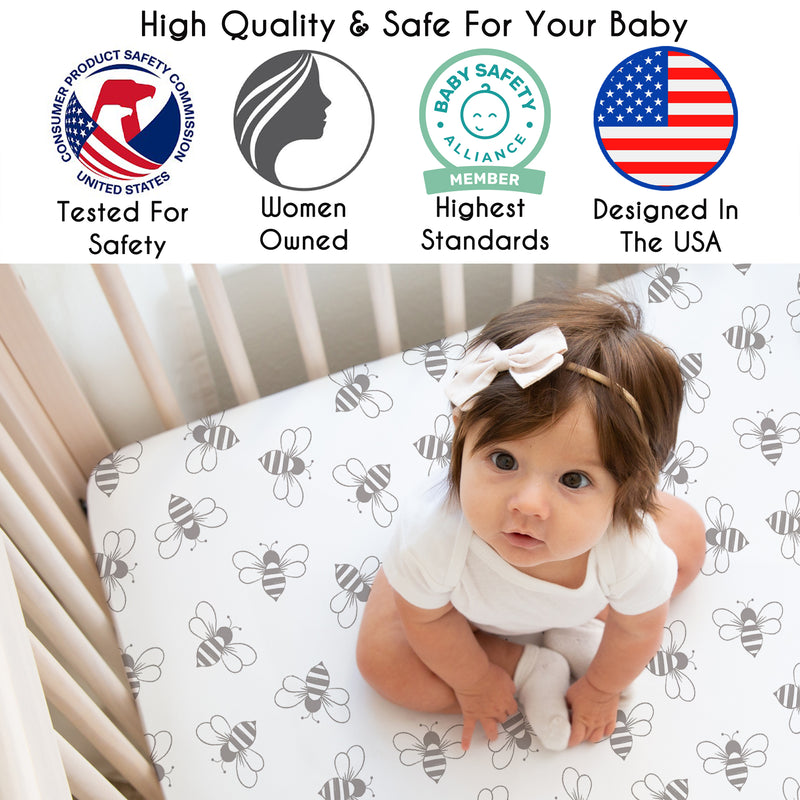 White and Grey Bees Collection Crib Sheet