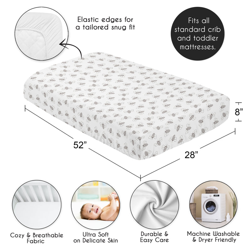 White and Grey Bees Collection Crib Sheet