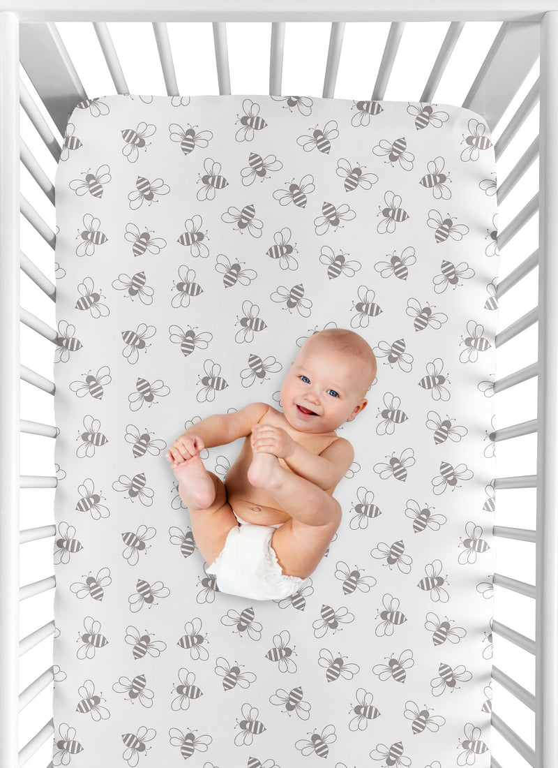 White and Grey Bees Collection Crib Sheet