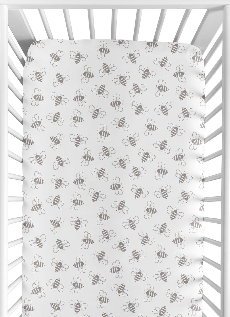 White and Grey Bees Collection Crib Sheet