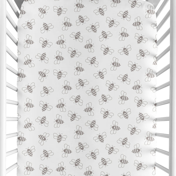 White and Grey Bees Collection Crib Sheet