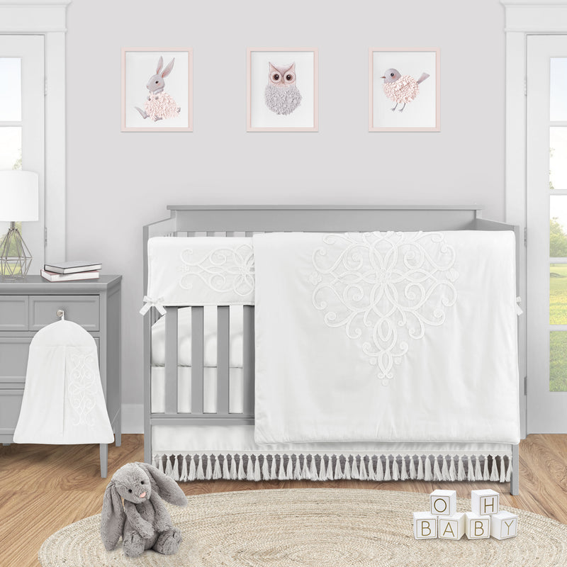 Bohemian White Collection Crib Bed Skirt
