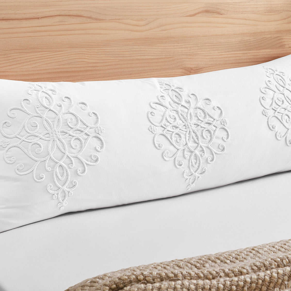 Bohemian White Collection Full Length Body Pillow Cover