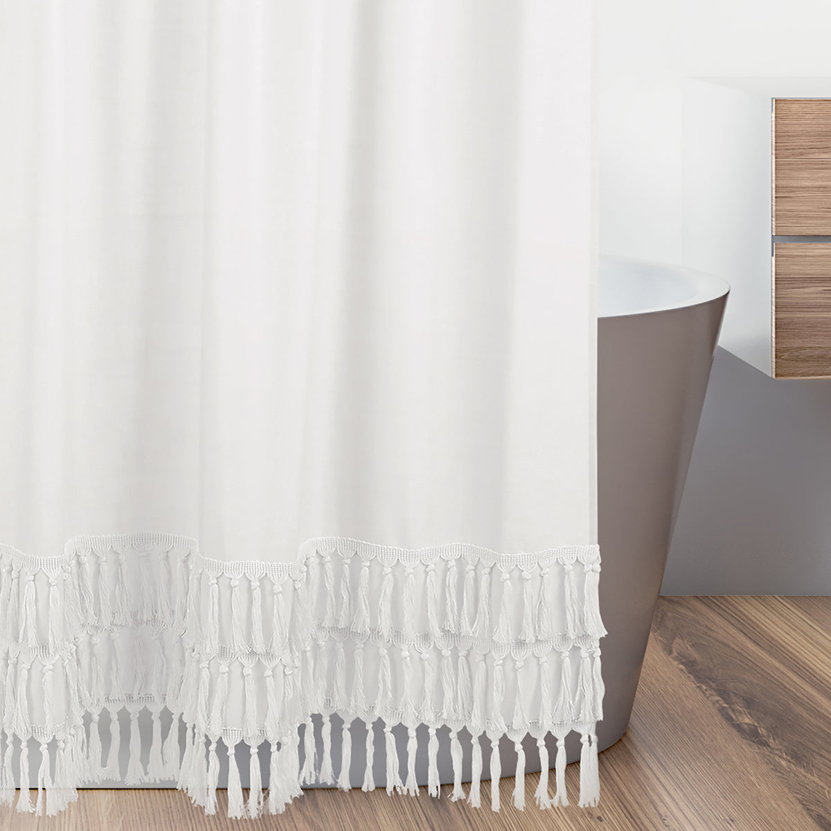 Bohemian White Collection Shower Curtain