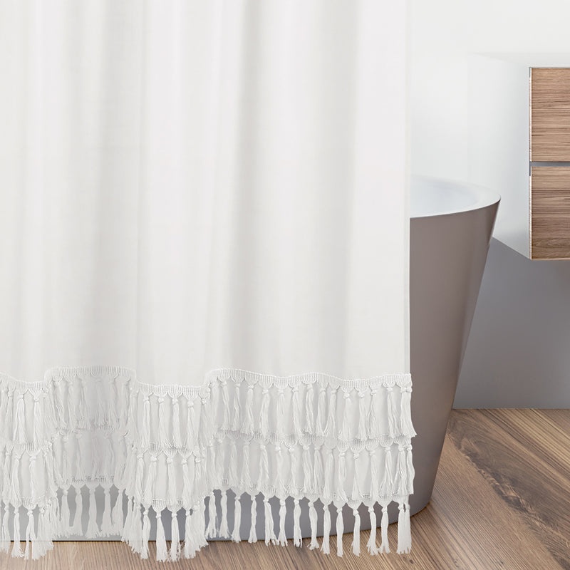 Bohemian White Collection Shower Curtain