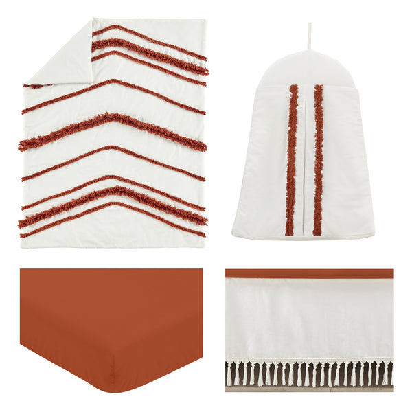 Boho Fringe Rust Orange and Ivory Collection 4 Piece Crib Bedding alternate view