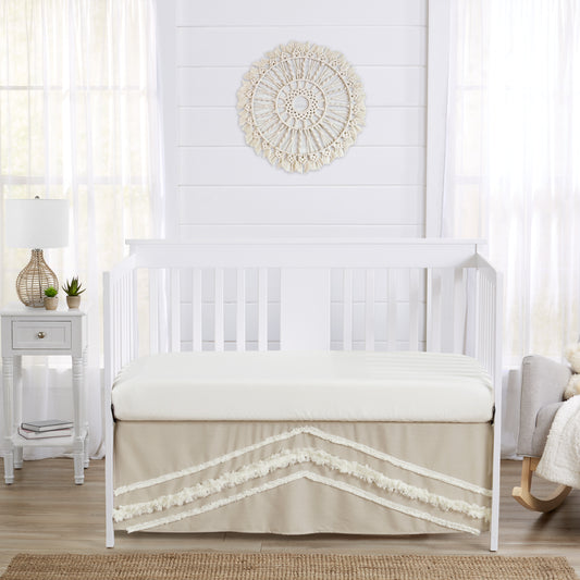 Boho Fringe Linen Collection Tufted Crib Bed Skirt