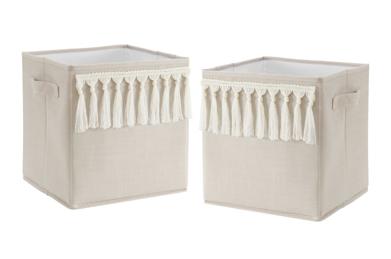 Boho Fringe Linen Collection Foldable Fabric Storage Bins
