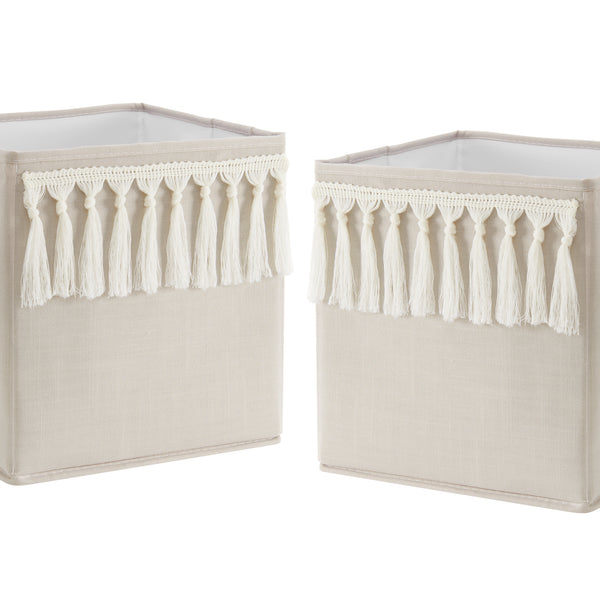 Boho Fringe Linen Collection Foldable Fabric Storage Bins