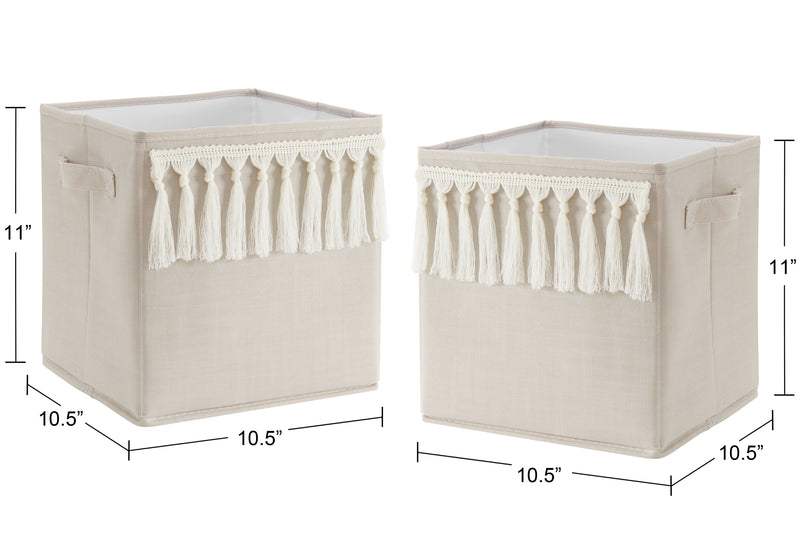 Boho Fringe Linen Collection Foldable Fabric Storage Bins