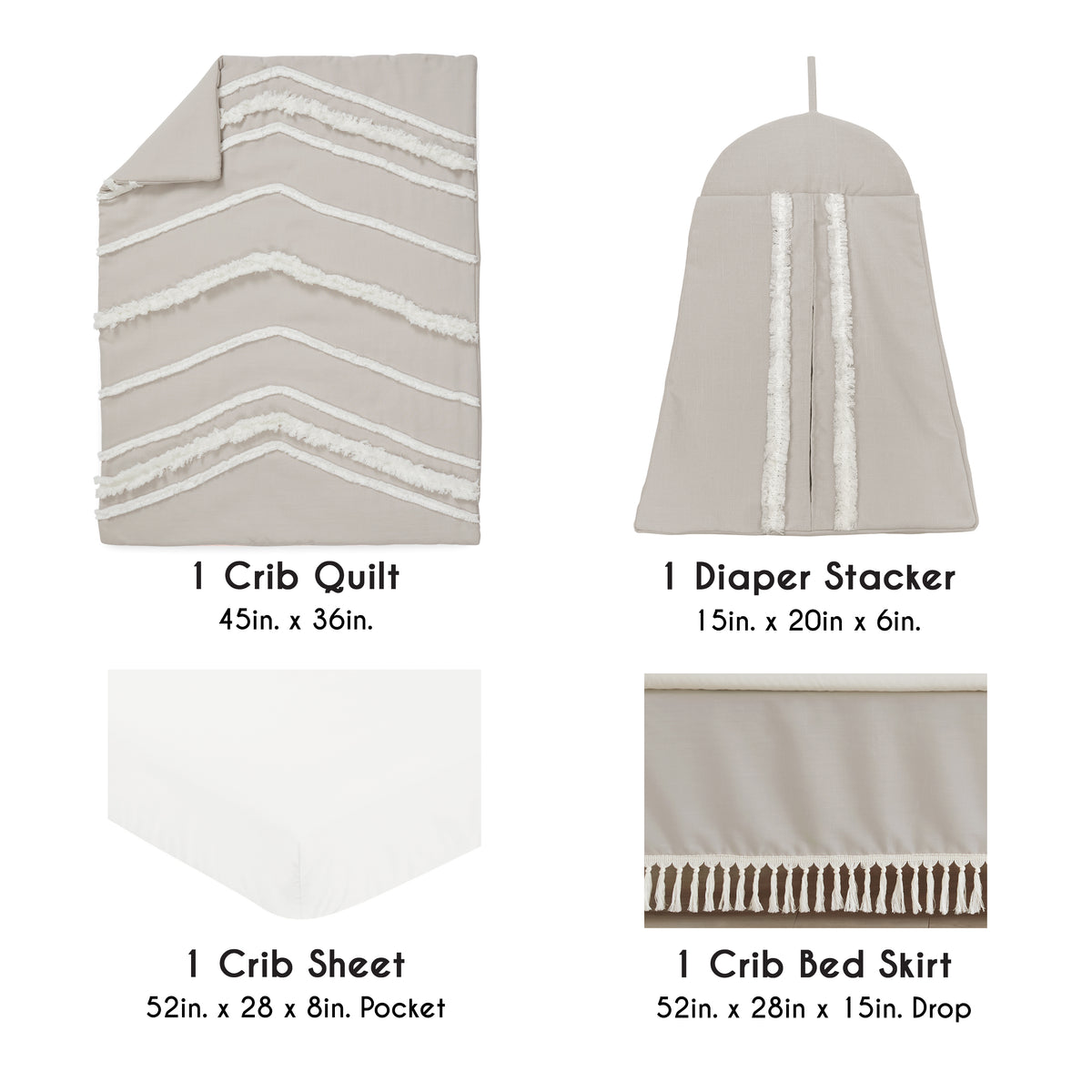 Boho Fringe Linen Collection 4 Piece Crib Bedding