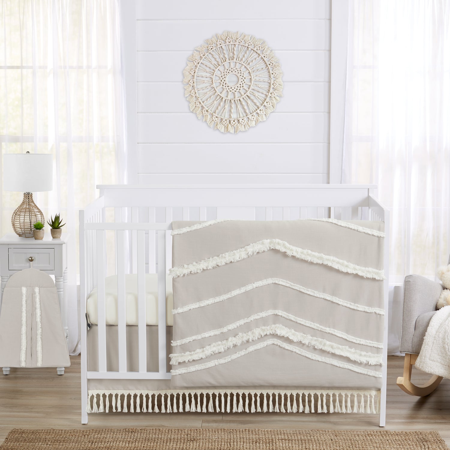 Boho Fringe Linen Collection 4 Piece Crib Bedding