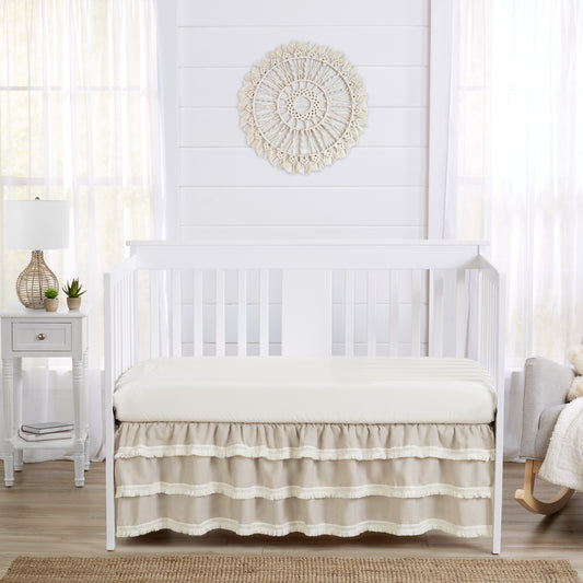 Boho Fringe Linen Collection 3 Tiered Crib Bed Skirt