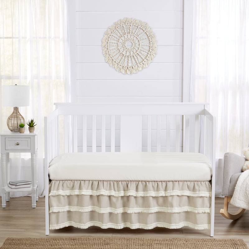 Boho Fringe Linen Collection 3 Tiered Crib Bed Skirt