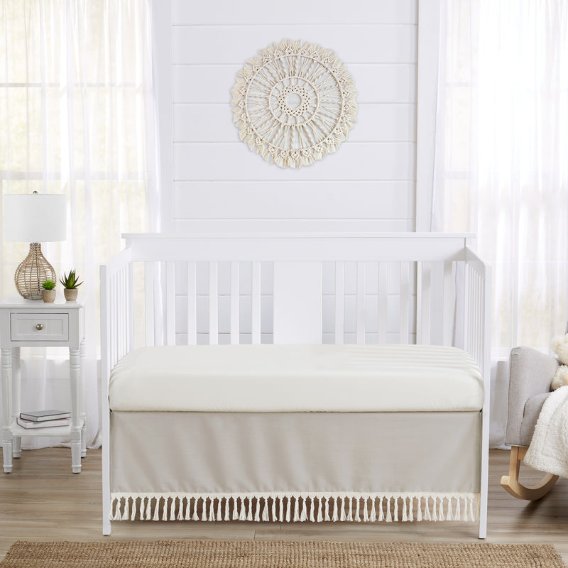 Boho Fringe Linen Collection Crib Bed Skirt