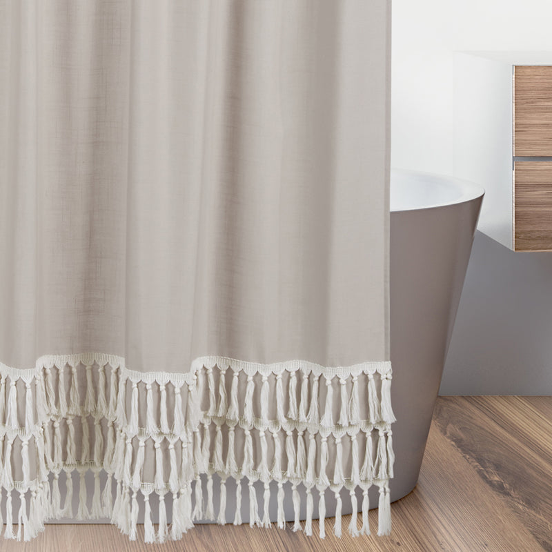 Boho Fringe Linen Collection Shower Curtain