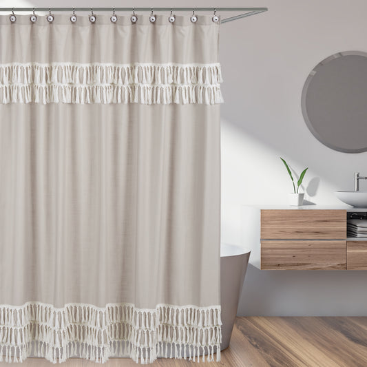 Boho Fringe Linen Collection Shower Curtain