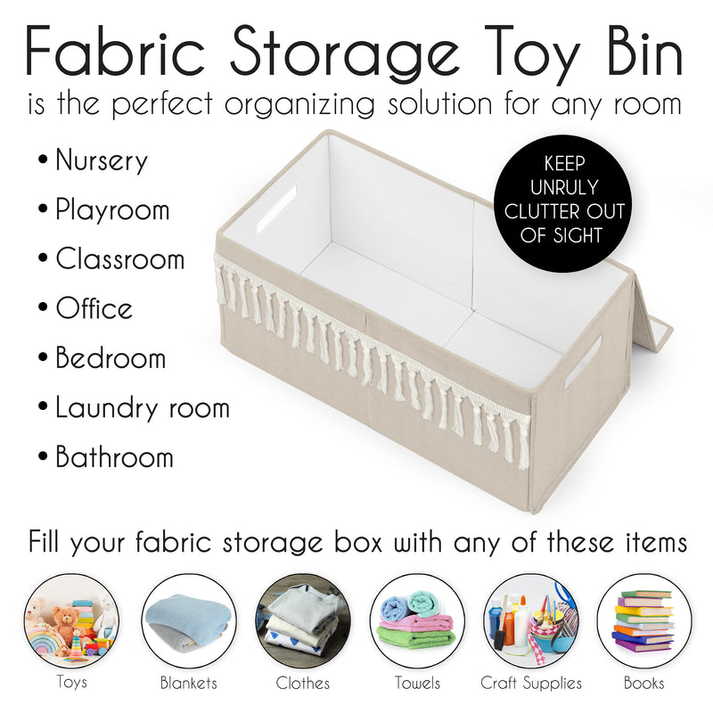 Boho Fringe Linen Collection Fabric Toy Bin Storage