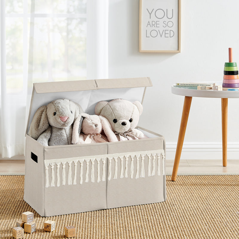 Boho Fringe Linen Collection Fabric Toy Bin Storage