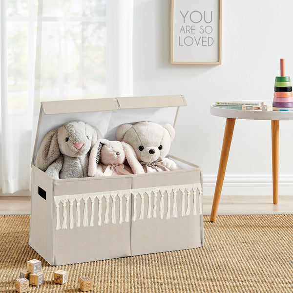 Boho Fringe Linen Collection Fabric Toy Bin Storage alternate view