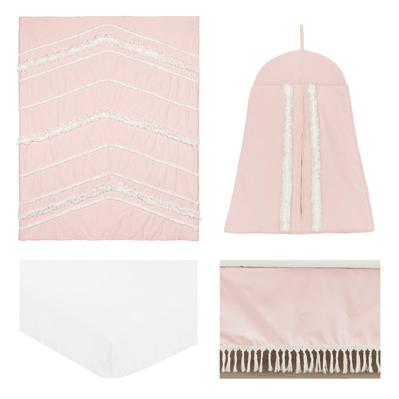 Boho Fringe Pink and Ivory Collection 4 Piece Crib Bedding