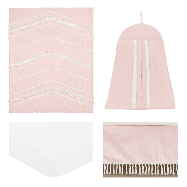 Boho Fringe Pink and Ivory Collection 4 Piece Crib Bedding alternate view